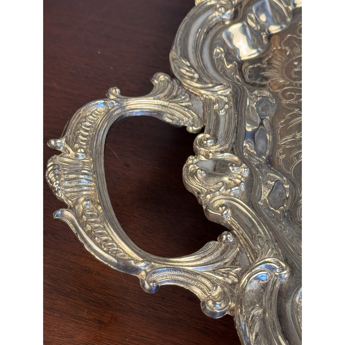 Silverplate Serving Tray Footed Handled Shell Motif Large Decorative