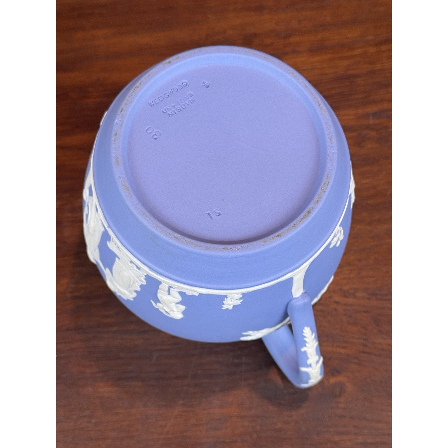 Vintage Wedgwood Jasperware Pitcher Blue White Classical Figures England 5”