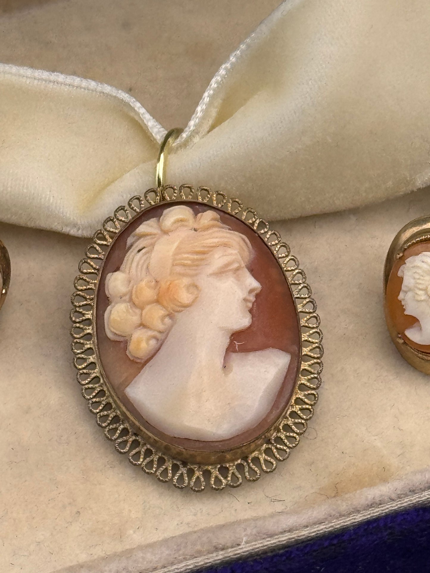 Gold Filled Cameo Brooch Pendant Screw Back Earring Set by AMCO