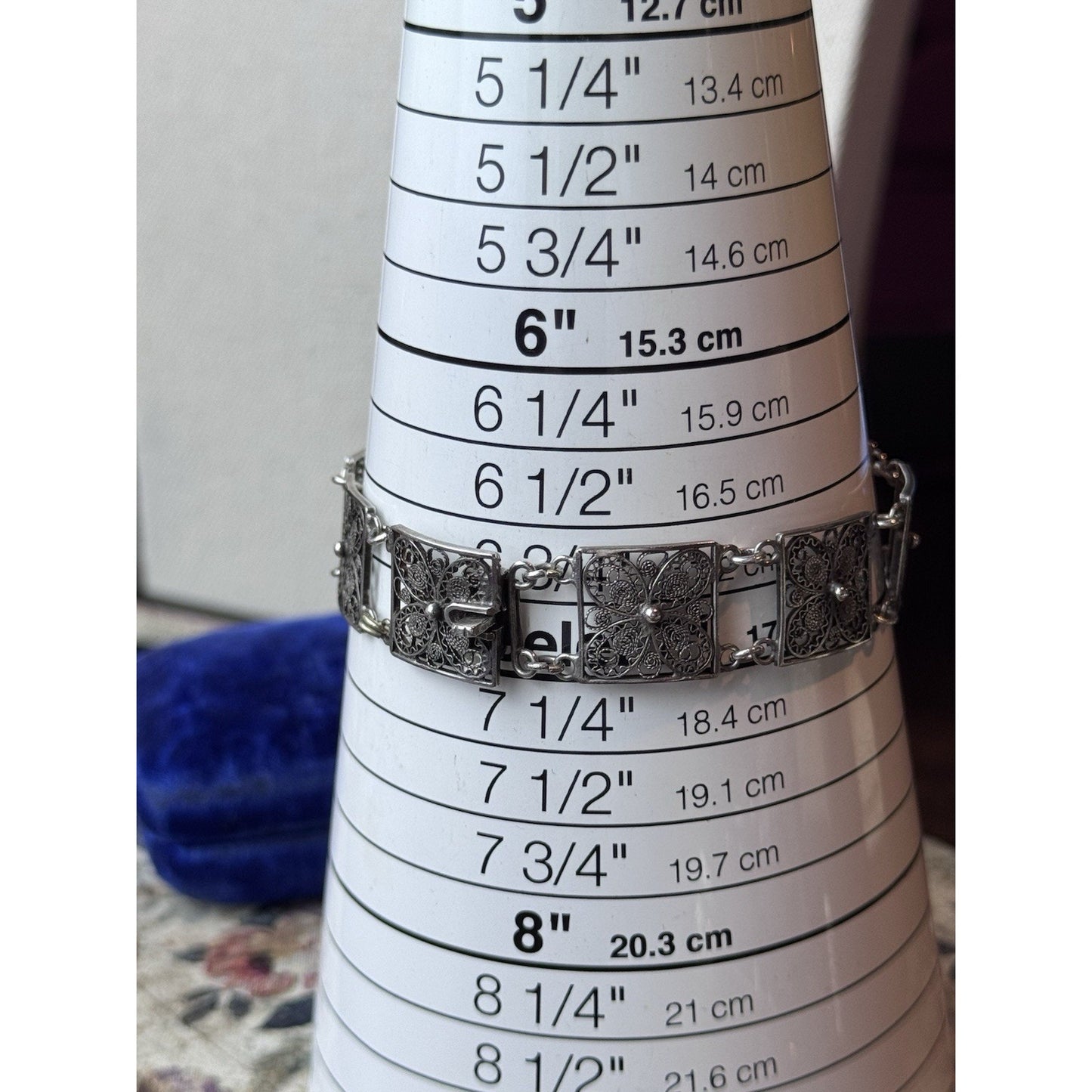 800 Silver Bracelet Filigree 6.75” Floral Link Made Italy VINTAGE