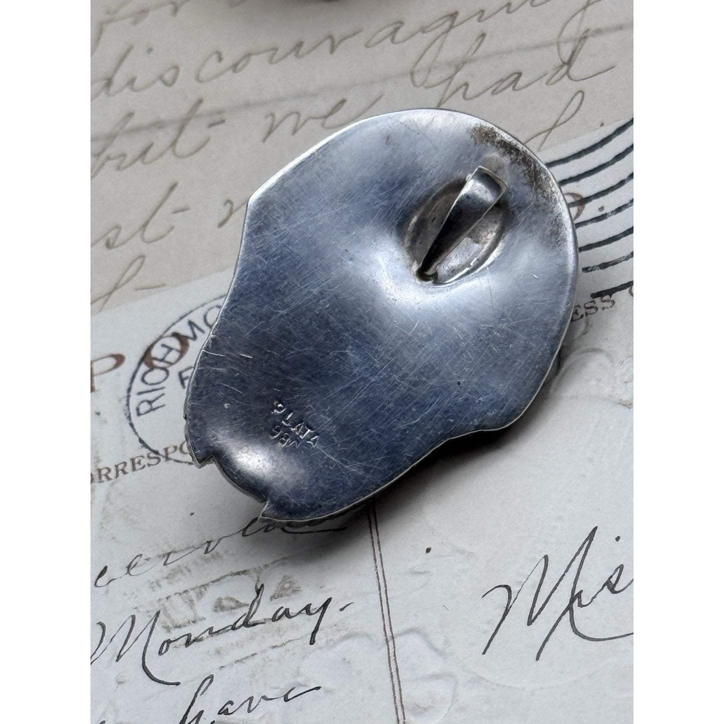 King Tut Pendant Lapis Lazuli Vintage Plata 980 Silver Egyptian Revival 1.5”