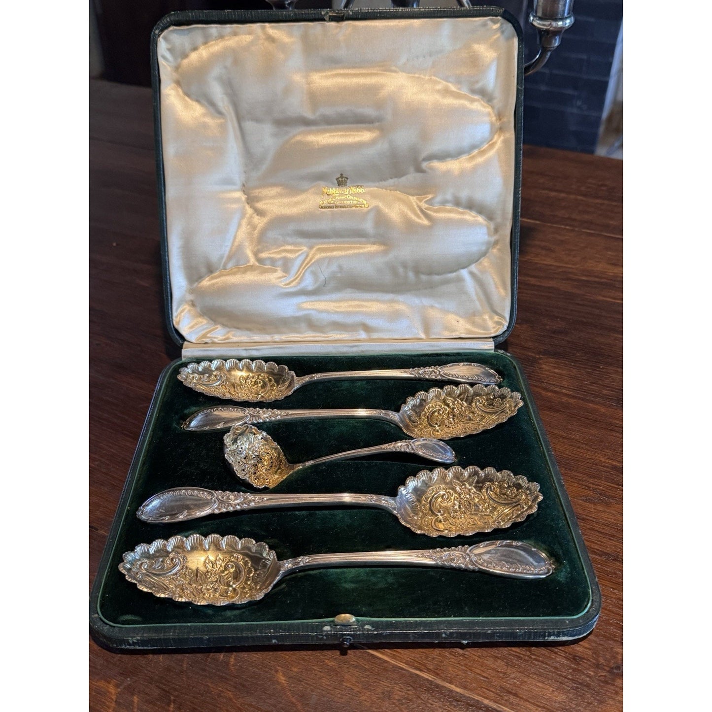 Berry Spoon Set Mappin & Webb Princess Plate Gold Wash Cased Victorian STYLE