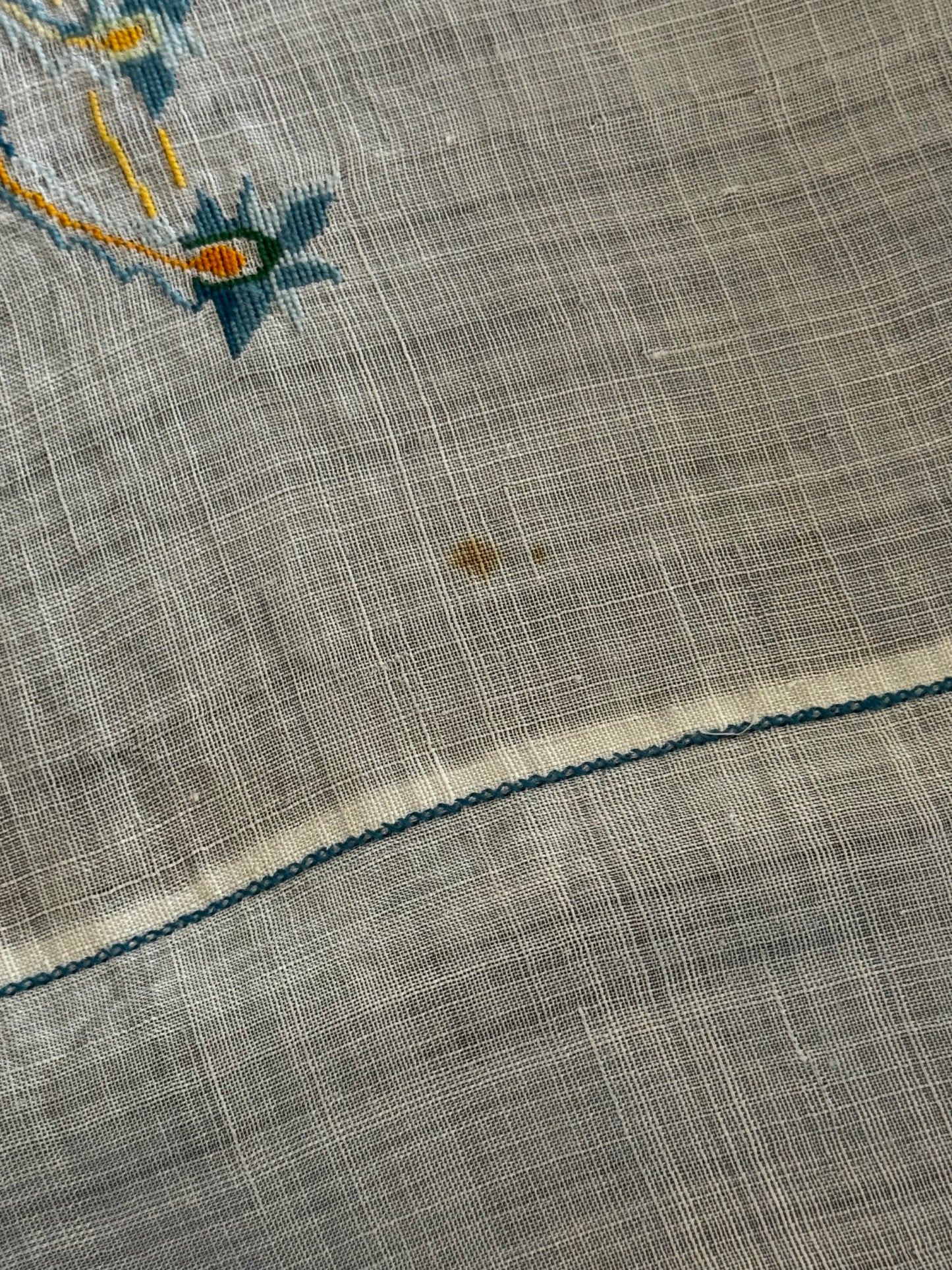 Vintage Linen Table Topper Pair Phoenix Bird Motif Embroidered Chinoiserie Style