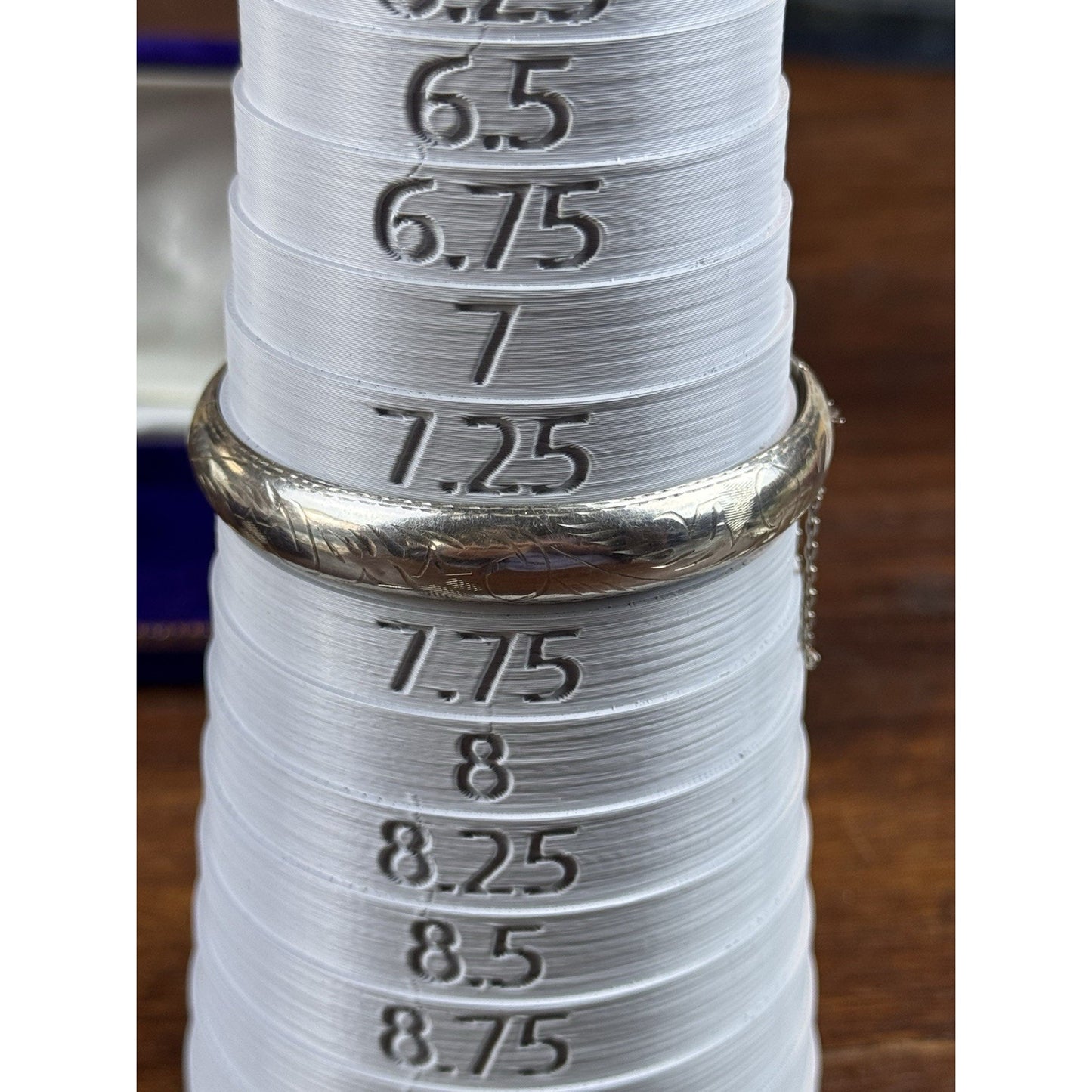 Vintage Sterling Silver Hinged Bangle Bracelet Etched Floral Safety Chain 7.25”