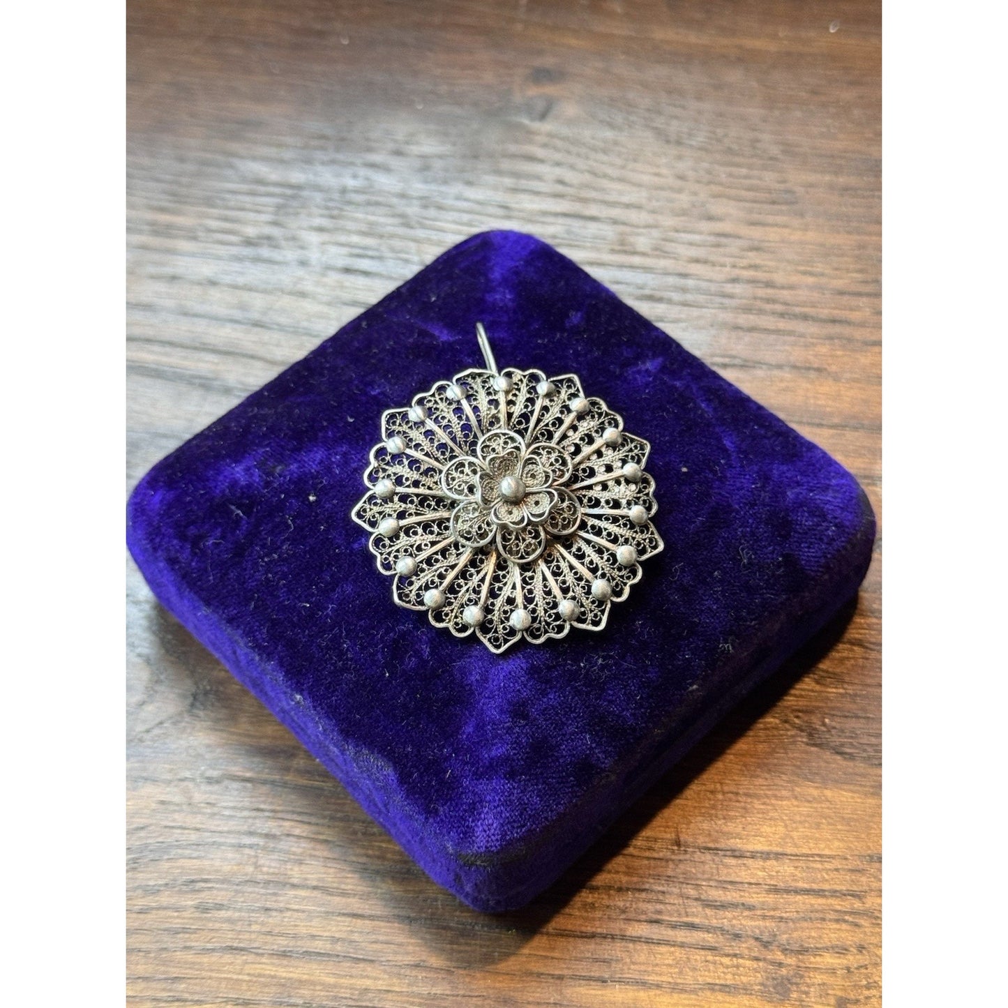 Vintage Silver Filigree Flower Pendant Tested Silver 1.75” Statement Jewelry