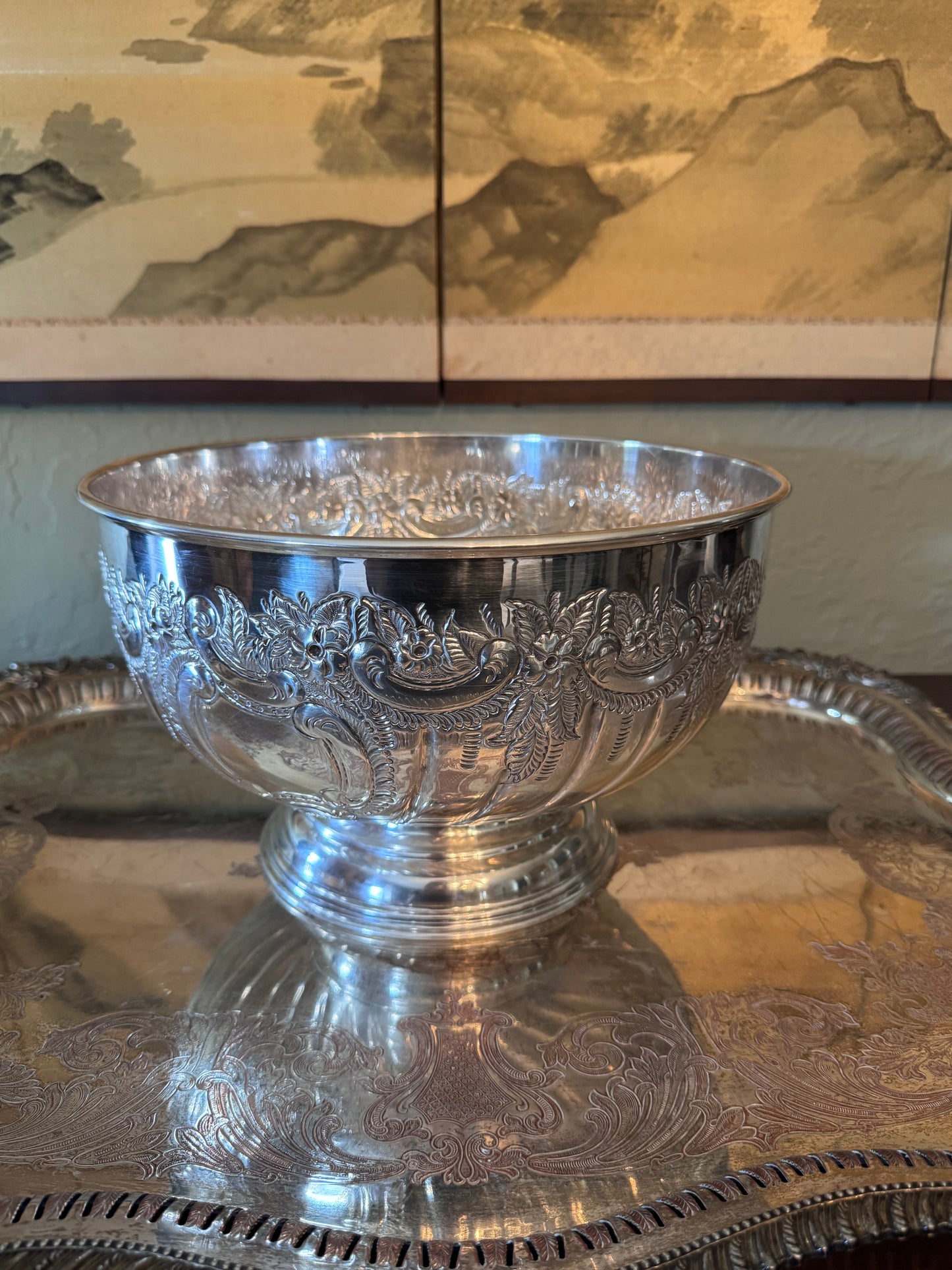 Sheffield IFS Silverplate Punch Bowl 12.25” Vintage English Serving Bowl Made in England