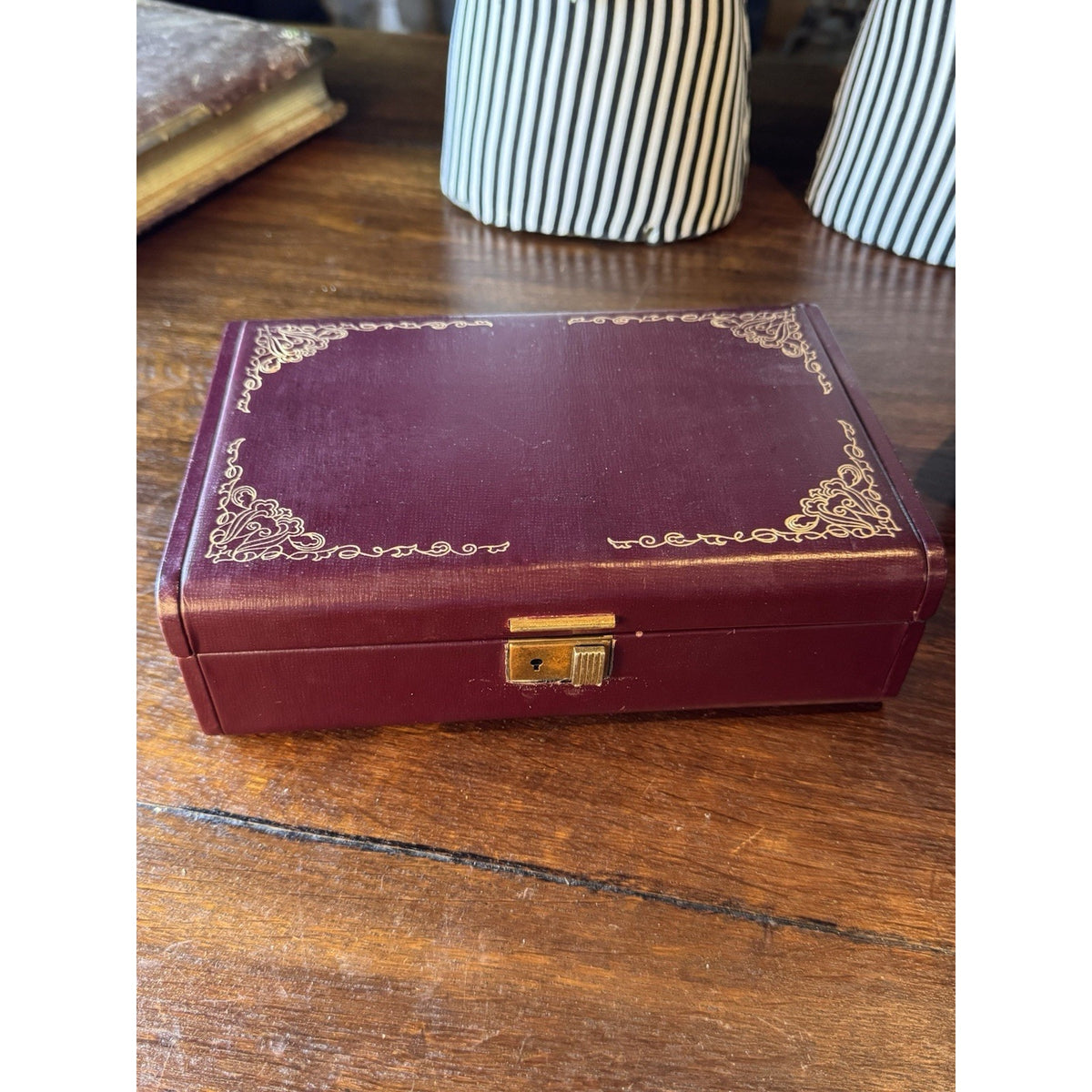 Vintage Farrington Jewelry Box Burgundy Texol Velvet Lined With Insert Case 9.5”