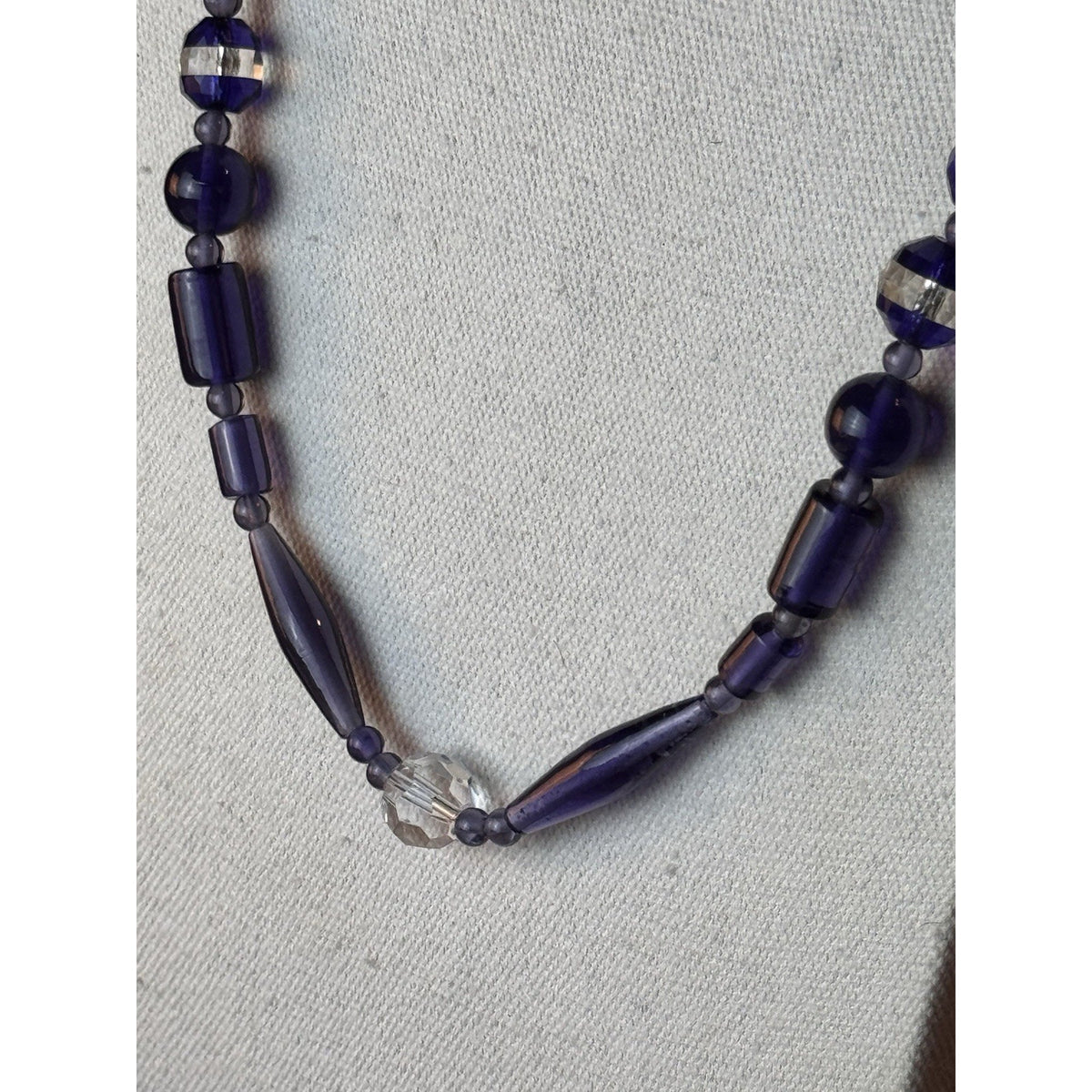 Art Deco Czech Purple Glass Crystal Bead Necklace Restrung 27.5” Vintage