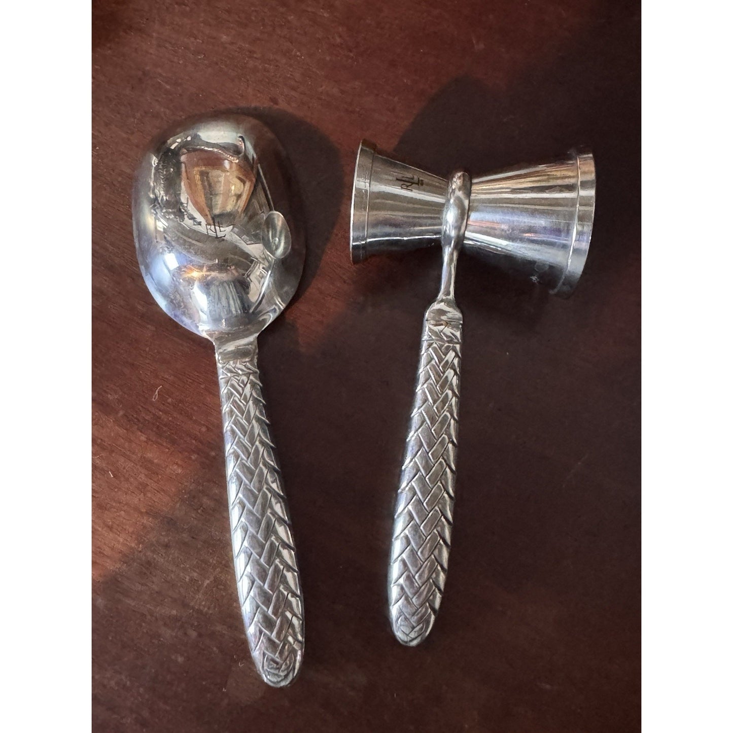 Ralph Lauren RLL Barware Ice Scoop Jigger Set 8” Equestrian Braid 18/8 Stainless