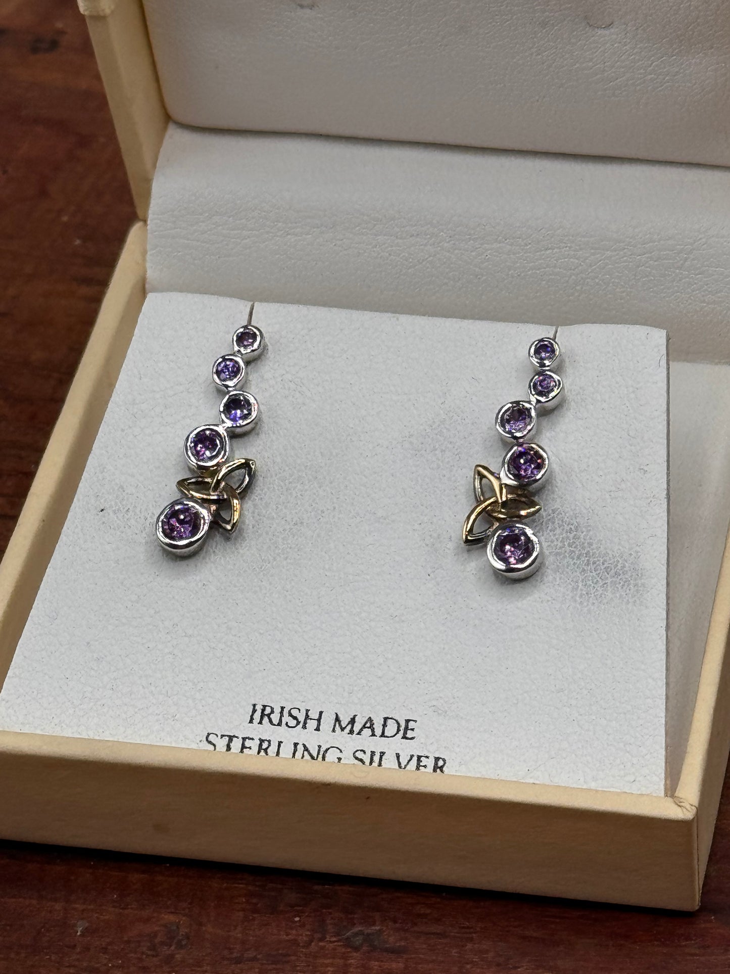 ShanOre Irish Sterling Silver Amethyst Trinity Knot Drop Earrings