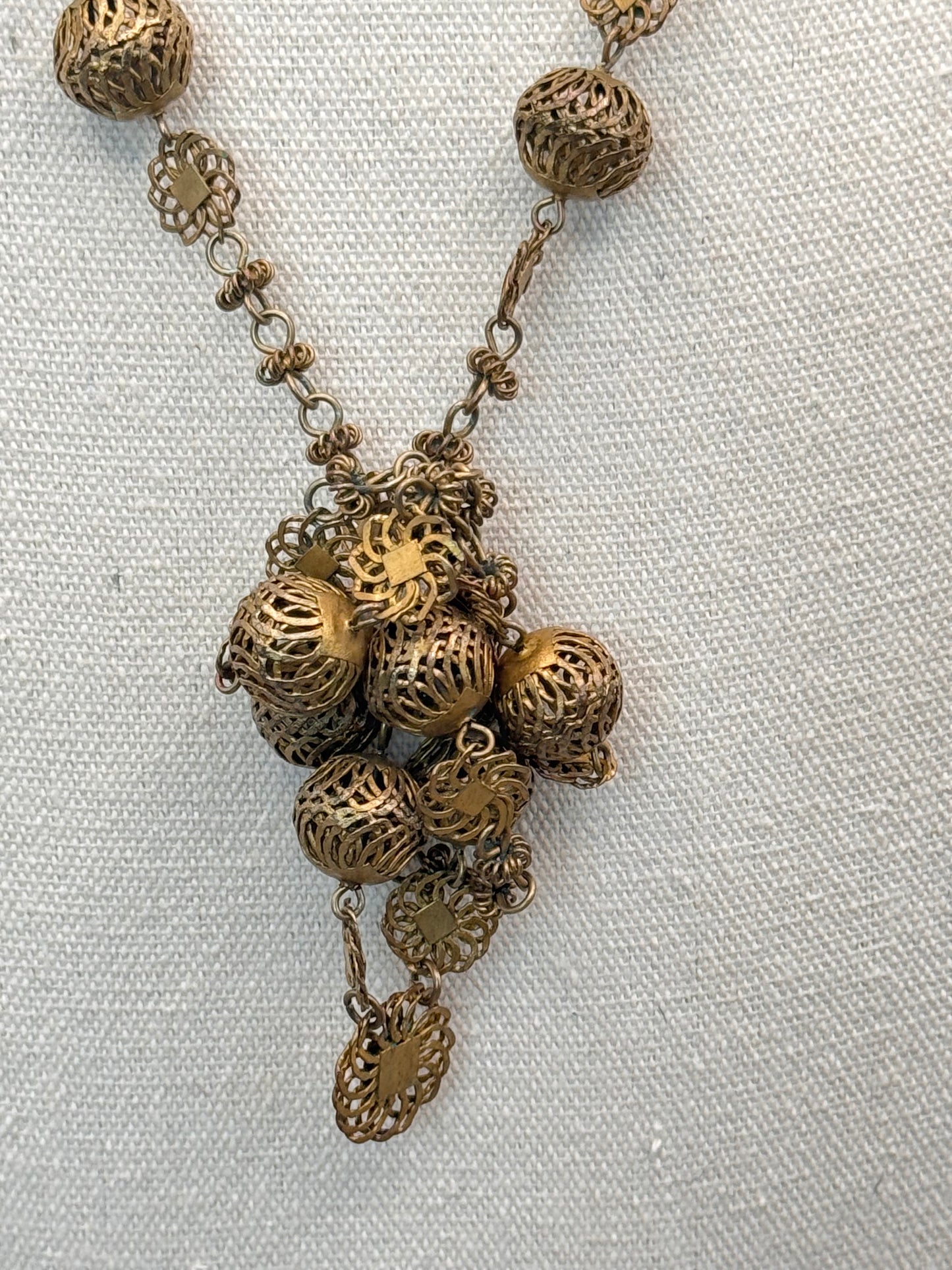 Vintage Necklace Long Brass Tone Filigree Bead Chain Endless 36”
