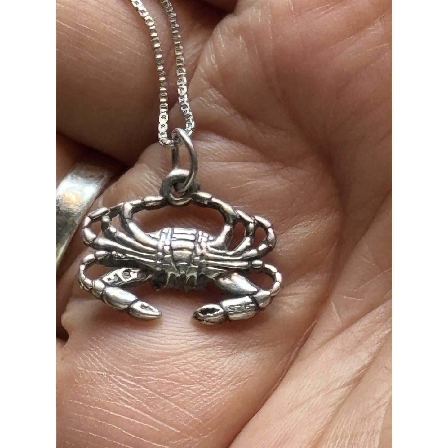 Sterling Silver Cancer Crab Pendant Necklace 18” Italy 925 Zodiac .75”