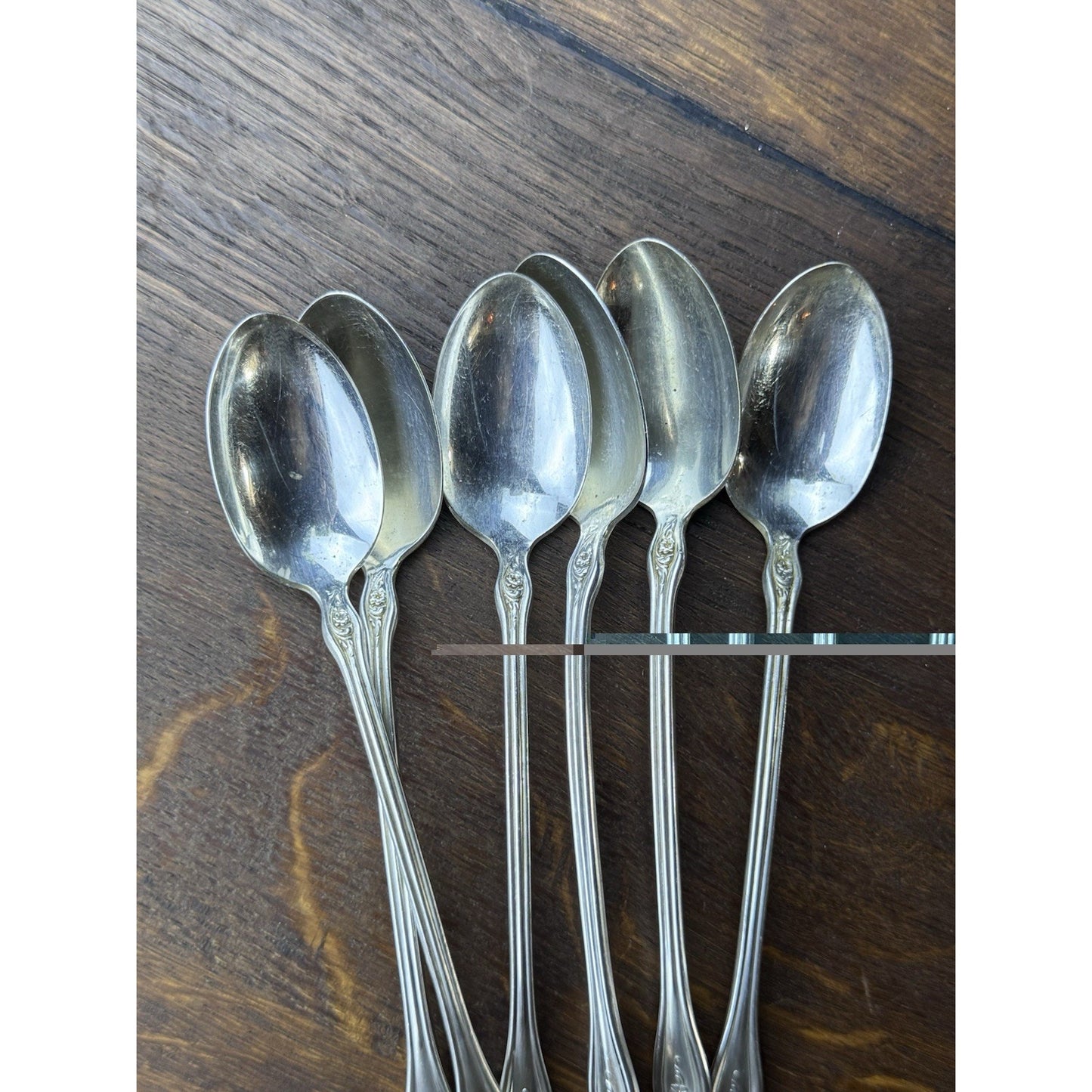 Vintage Extra Coin Silver Plate Iced Tea Spoons Set 6 Floral 7.5”