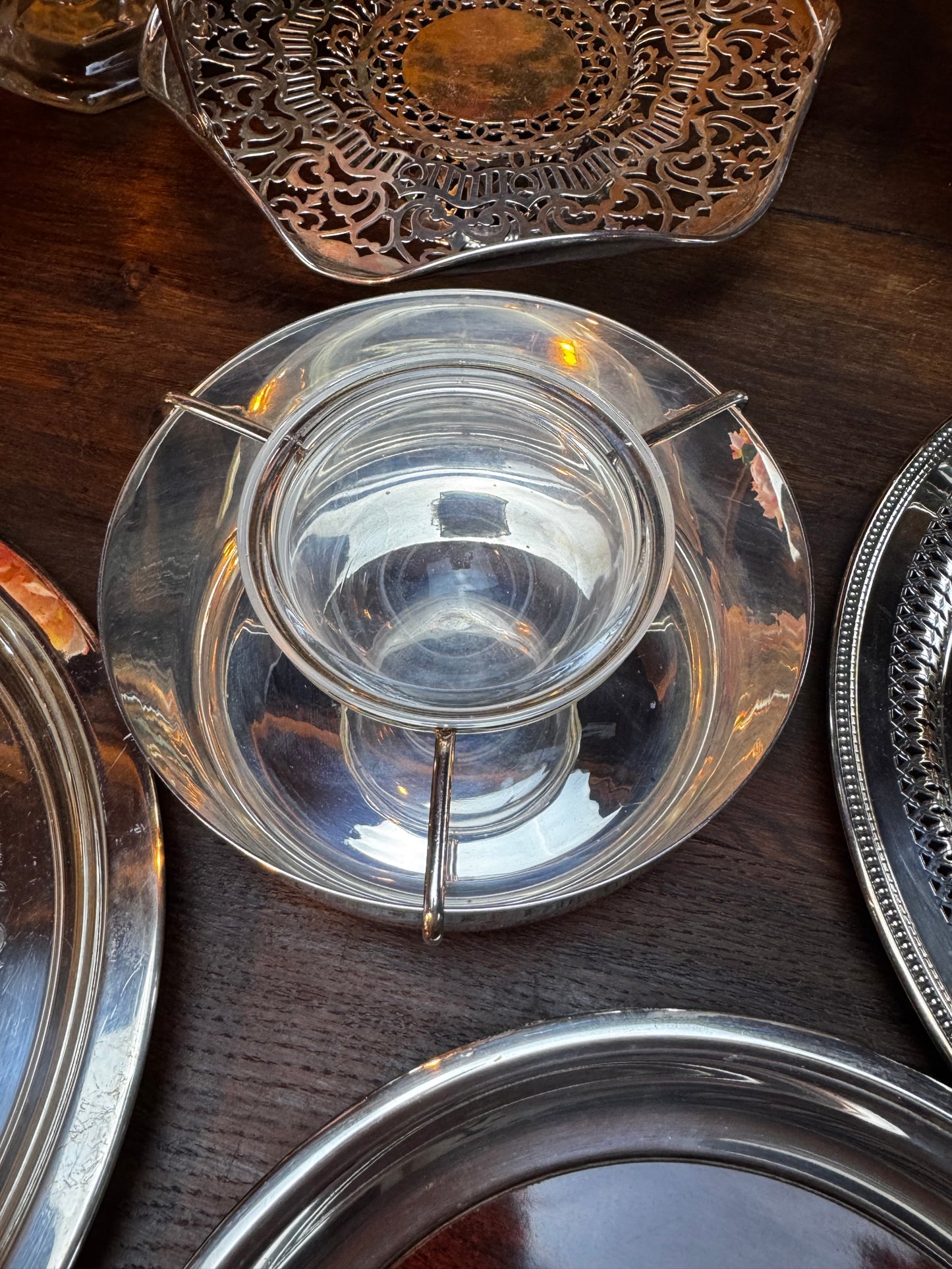 Vintage Silver Plate Caviar Server With Glass Insert & Lid CONTEMPORARY