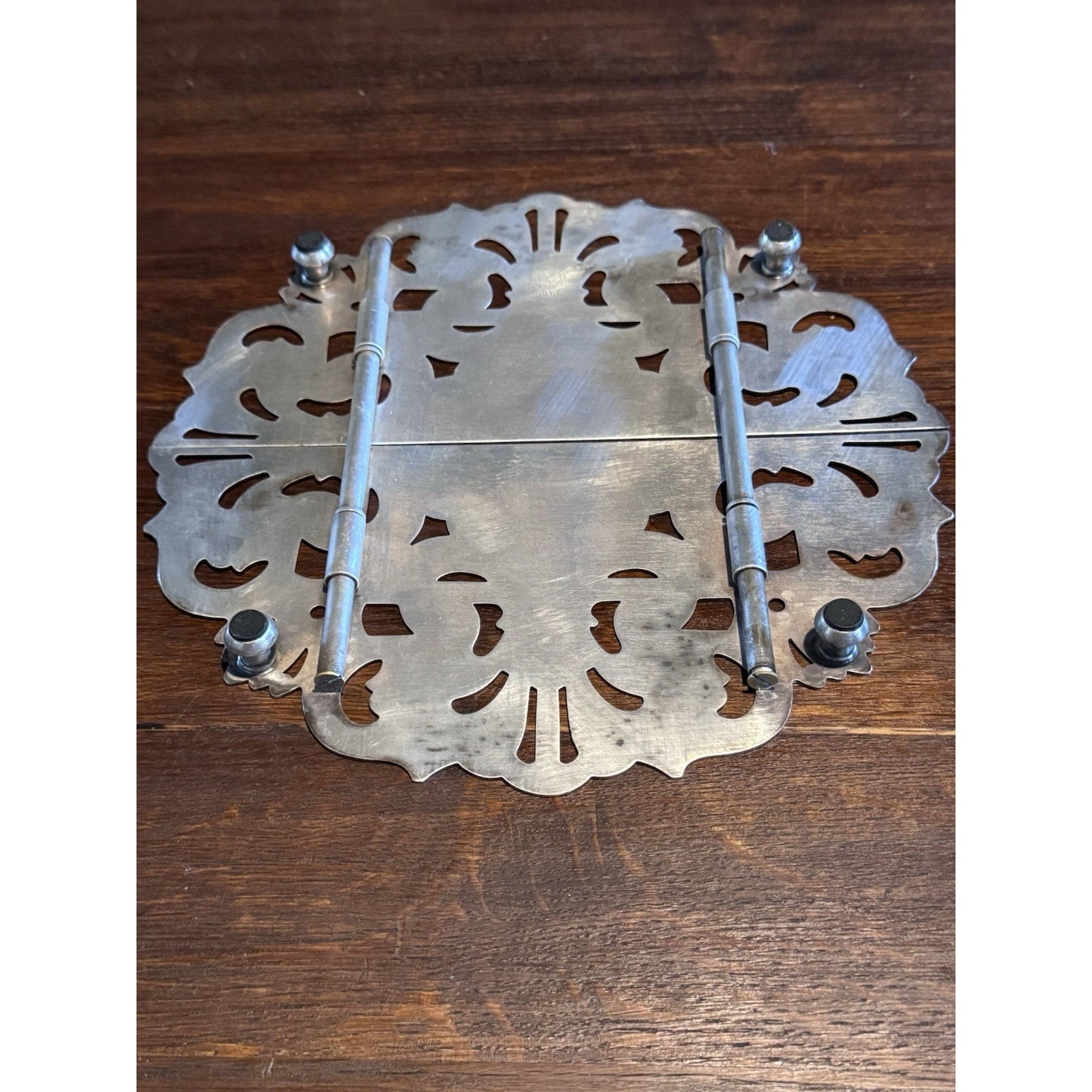 Silverplate Expandable Trivet Footed Serving Dish Stand Pierced VINTAGE