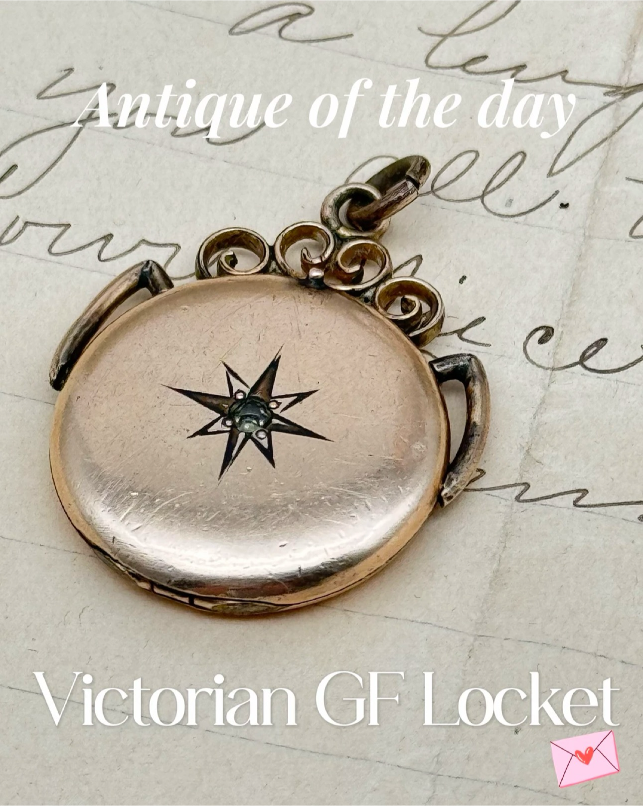 Antique Victorian Rose Gold Filled Photo Locket Star Scroll Work On Top