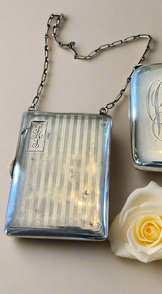 Sterling Silver Flapper Purse Dance Change & Mirror Purse Monoram ANTIQUE