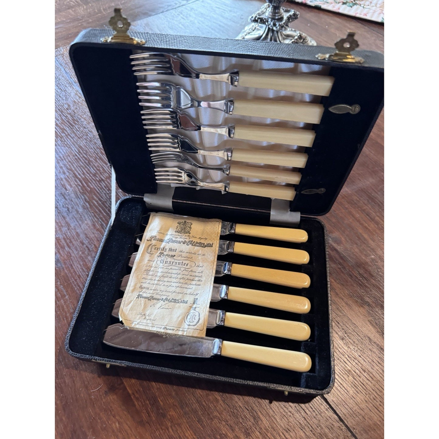 Sheffield Fish Knives & Forks Celluloid Handles Chrome Nickel Silver Boxed Set