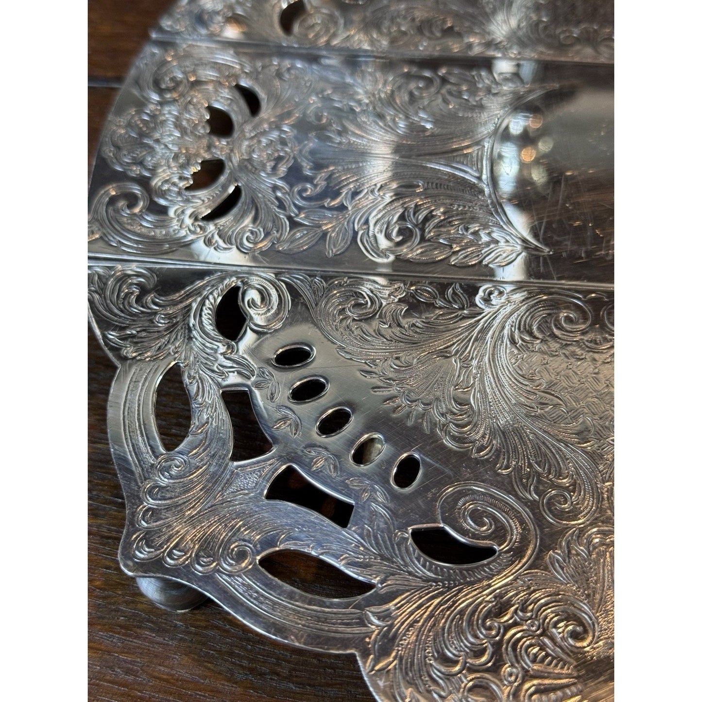 Vintage Silverplate Expandable Trivet Ornate Reticulated 10.5” To 12.5”