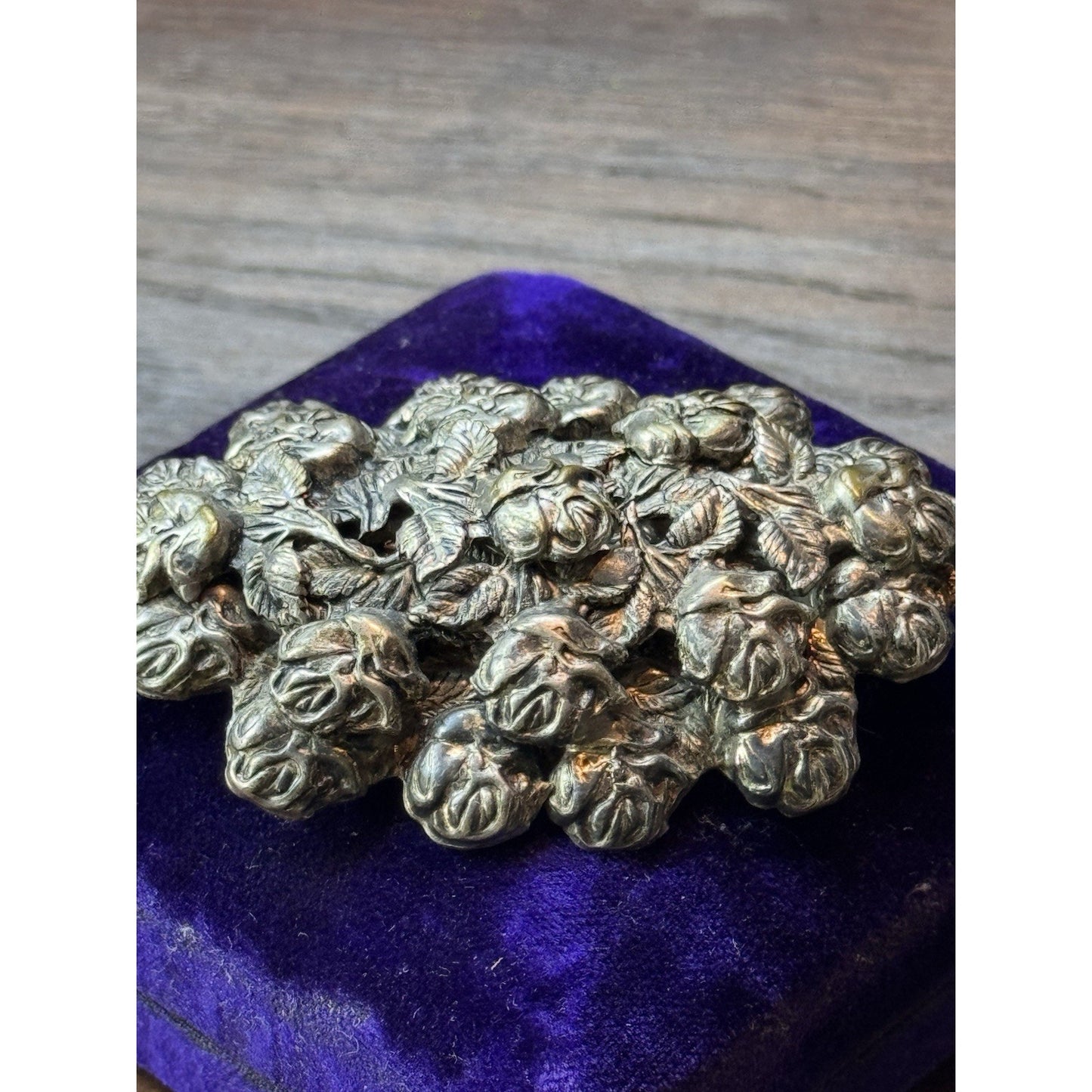 Vintage Brooch Silvertone Rose 3.5” Large Repoussé High Relief Floral Statement