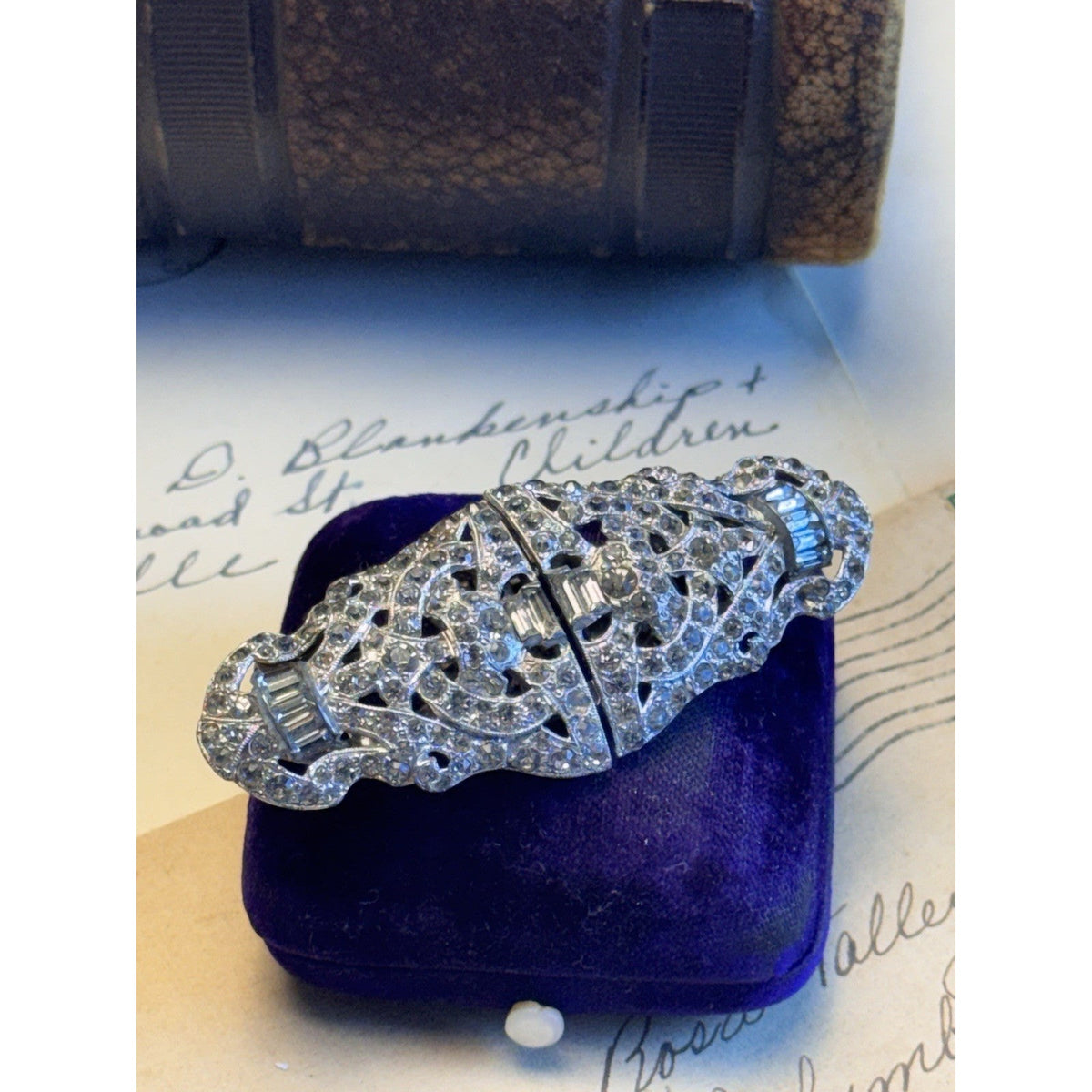Coro DUETTE Dress Clip Brooch Art Deco Rhinestone Patent 179886