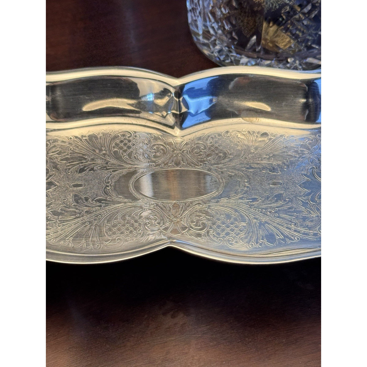 Silverplate Serving Tray 5th Ave Silver Co Footed Handled Chased Vintage 14.5”