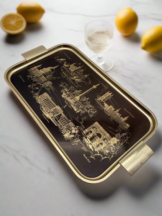 Bar Ware Tray MCM LONDON Landmarks GOLD BLACK Woodmet Limited