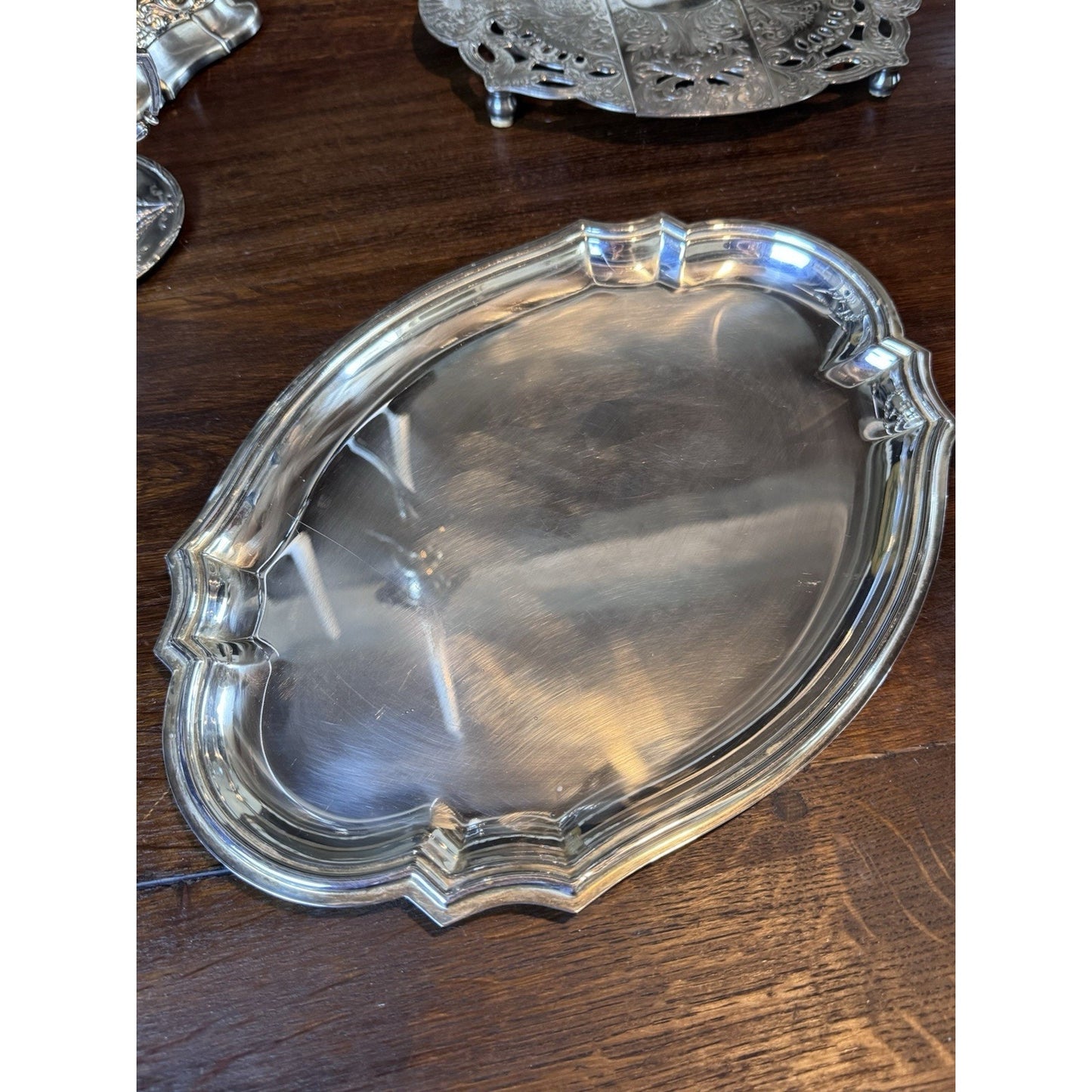 Vintage Silverplate Vanity Tray Made in Italy Chippendale Style Dresser Tray 13”