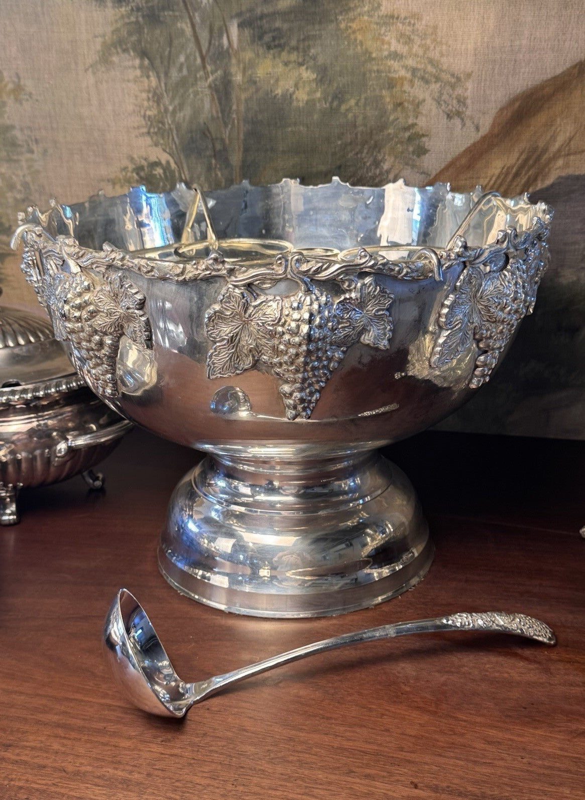 Vintage Silverplate Punch Bowl Grape Wine Champagne Cooler 15.5”
