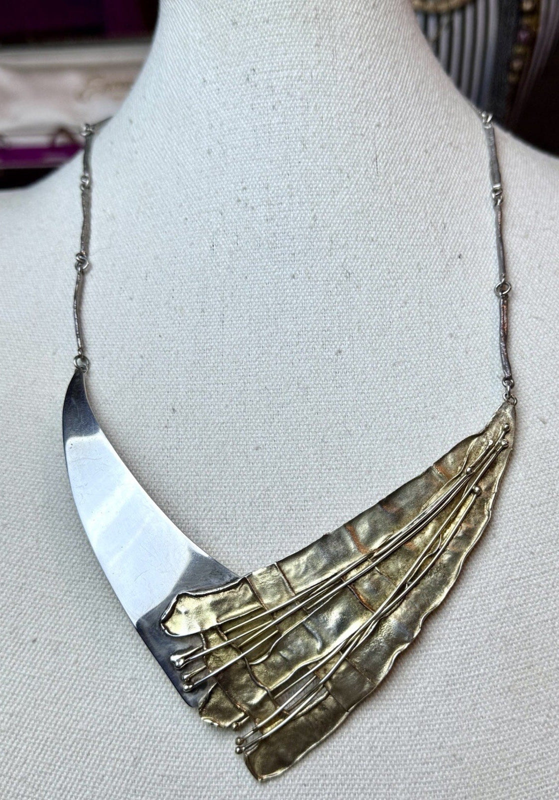 Avi Soffer 925 Sterling Modernist Necklace Israel Mixed Metal 20” Signed