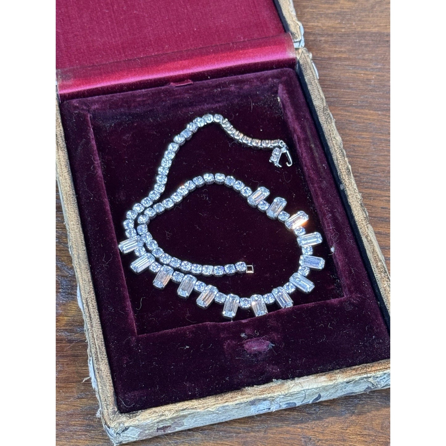 Vintage WEISS Necklace Clear Rhinestone Baguette Fringe – Signed – Circa 1950s