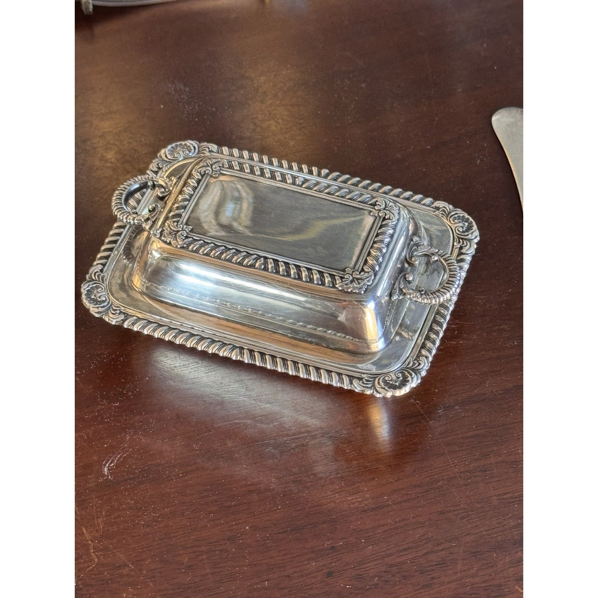 Silverplate Miniature Butter Dish With Lid & Spreader Vintage Set #A 4.5”