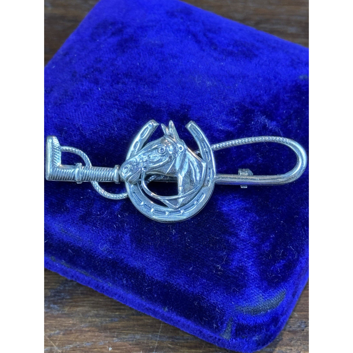 Vintage Sterling Silver Horse Brooch Horseshoe Riding Crop Equestrian Pin 2.5”