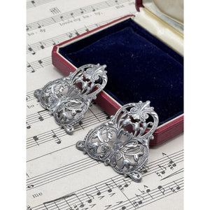 Large Silver Repoussé Earrings Antique Style Floral Scroll Post 1.75”
