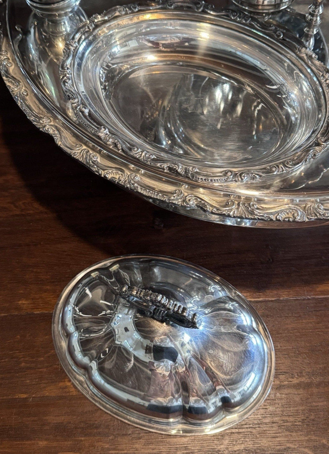 Silverplate Bain Marie Lazy Susan Server Chafing Dish 3 Covered Entree Set