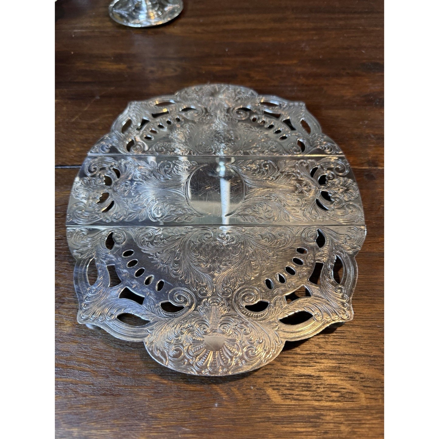 Vintage Silverplate Expandable Trivet Ornate Reticulated 10.5” To 12.5”