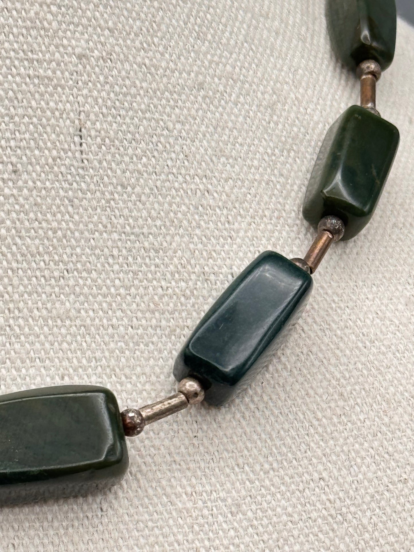 Vintage Jadite Style Necklace Green Bead 16”