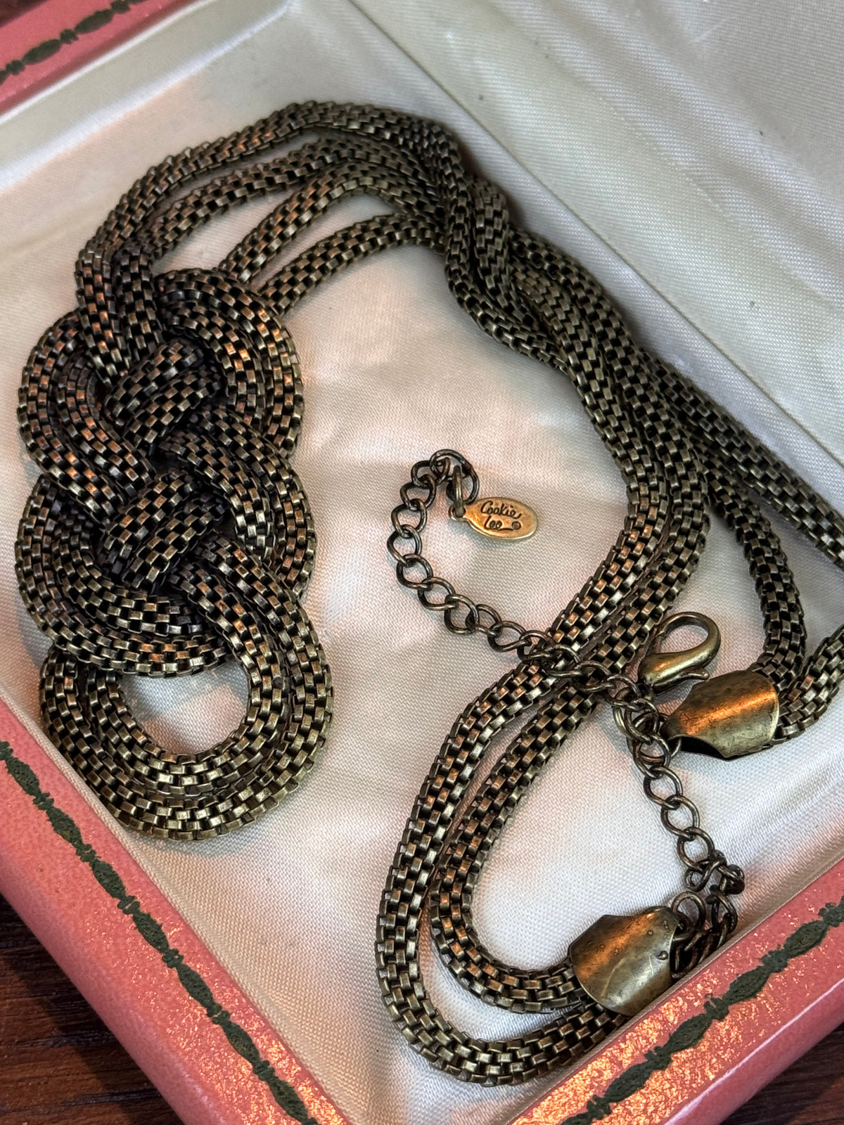 Cookie Lee Necklace Woven Knot Statement Pendant Goldtone 23”