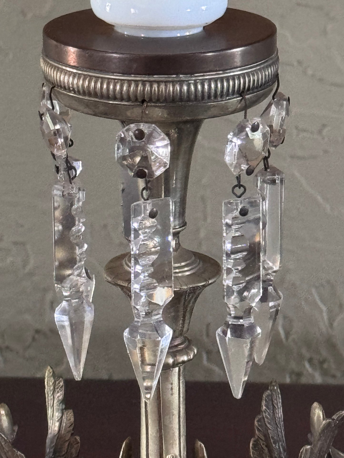 Antique Griffin Glass Epergne Vases Candlesticks Crystal Prisms Pair 18” RARE PAIR!!!