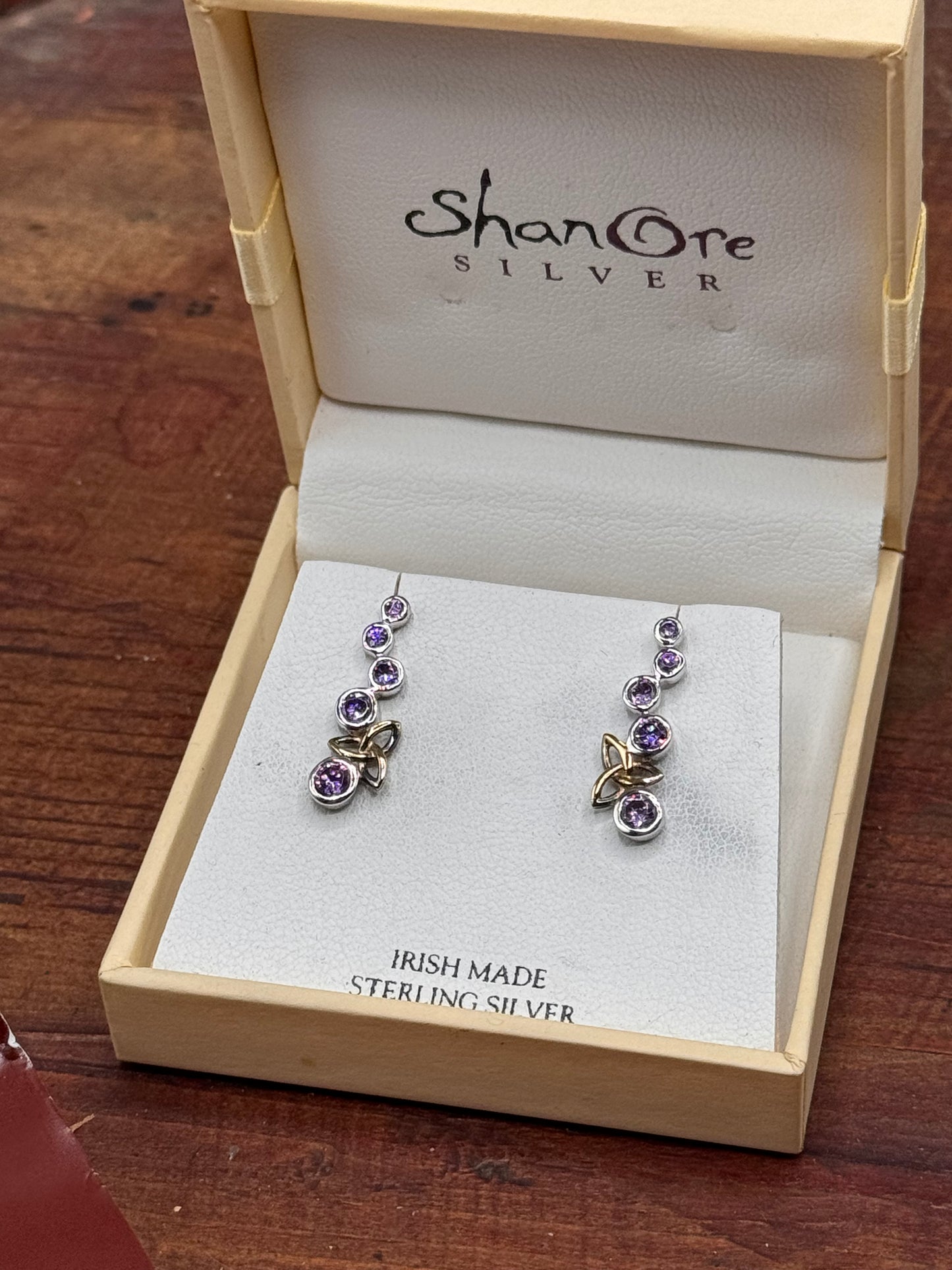 ShanOre Irish Sterling Silver Amethyst Trinity Knot Drop Earrings