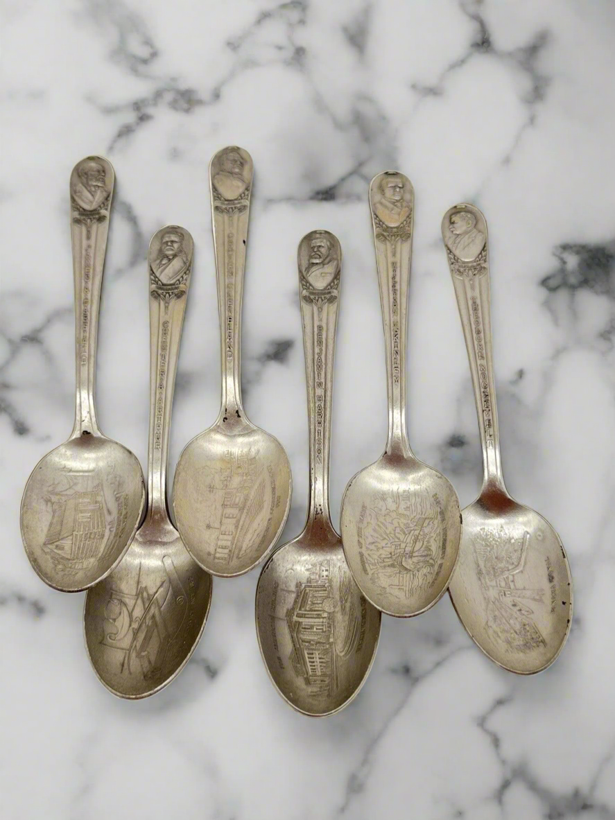 6 Vintage President Spoons 19th To 25th President Wm. ROGERS MFG Co. IS