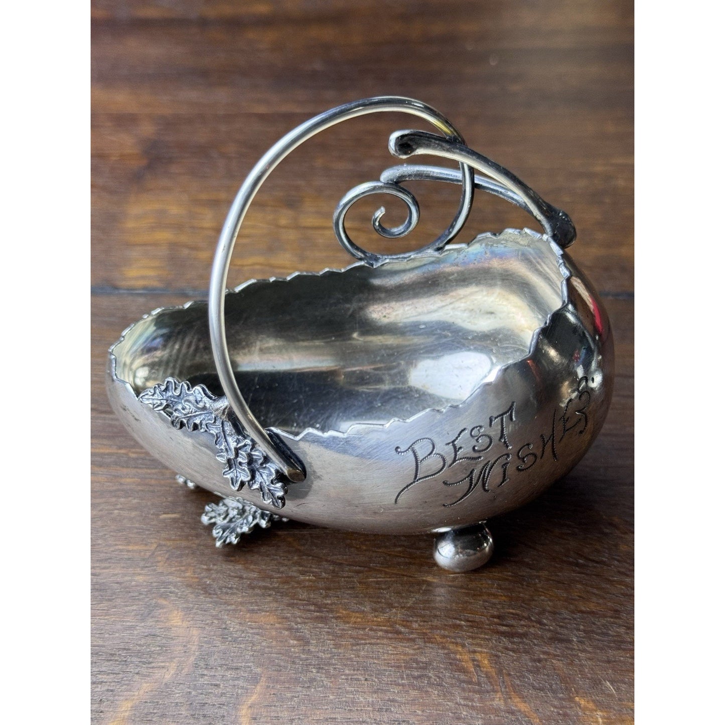 ANTIQUE Basket Derby Silver Co Quadruple Plate Best Wishes Wedding Gift Bowl