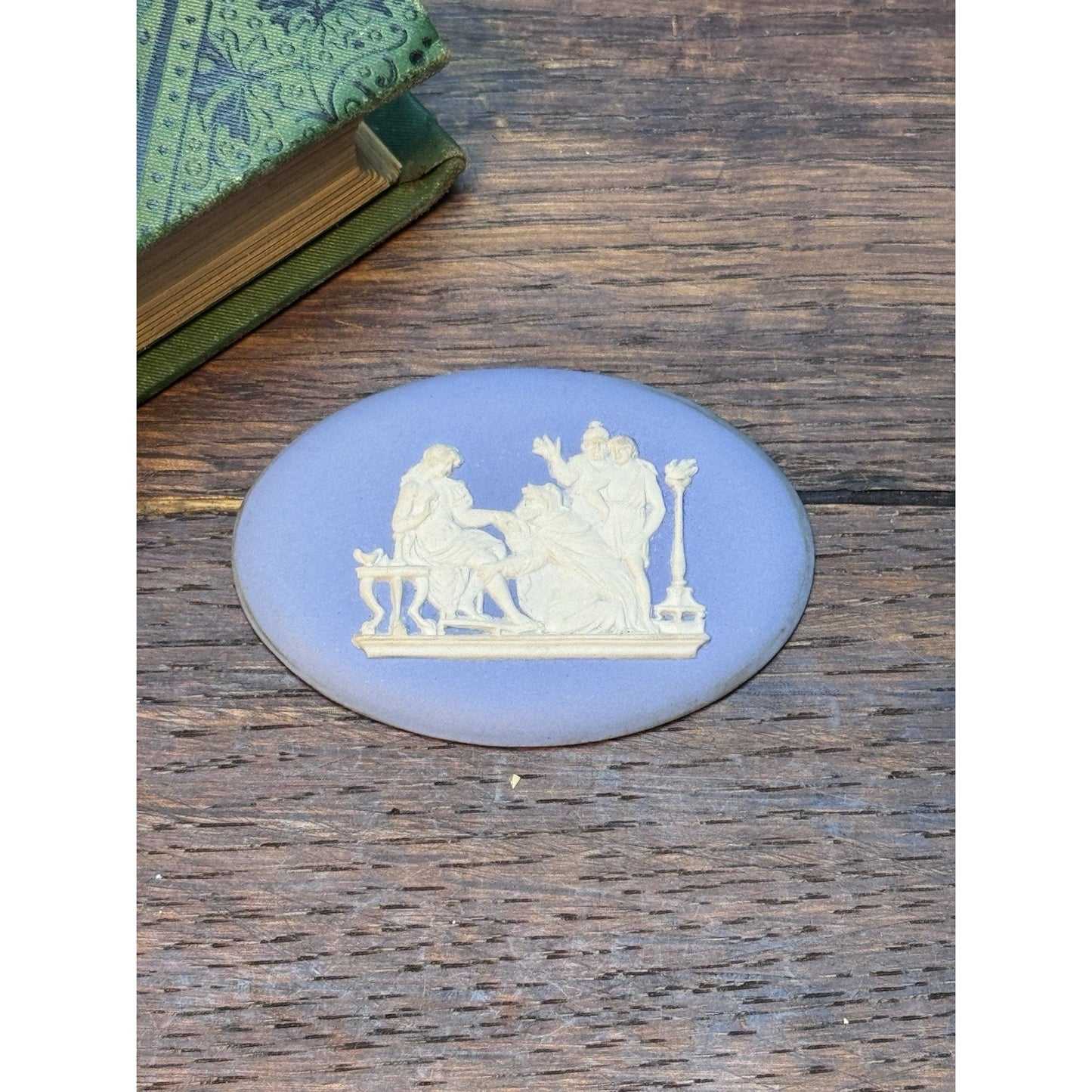 Wedgwood Jasperware Plaque Brooch Blue White Classical Scene 2” 1951