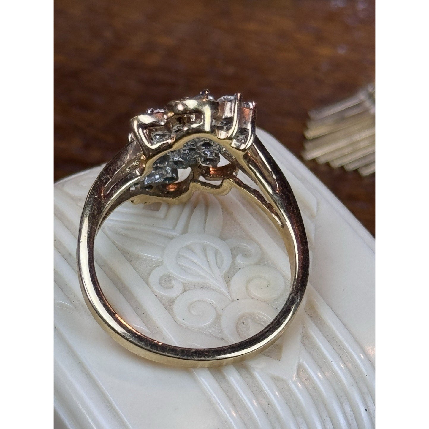 Vintage Goldtone Clear Rhinestone Cluster Cocktail Ring Size 10.75