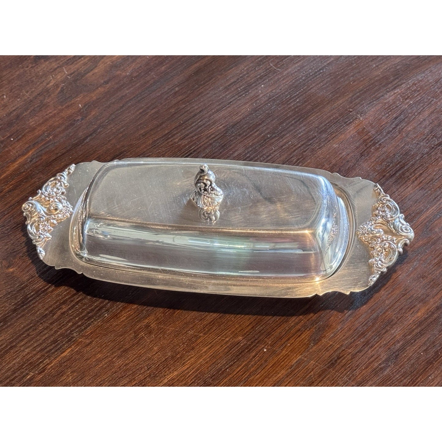 Silverplate Butter Dish Wallace Baroque Original Glass Insert VINTAGE