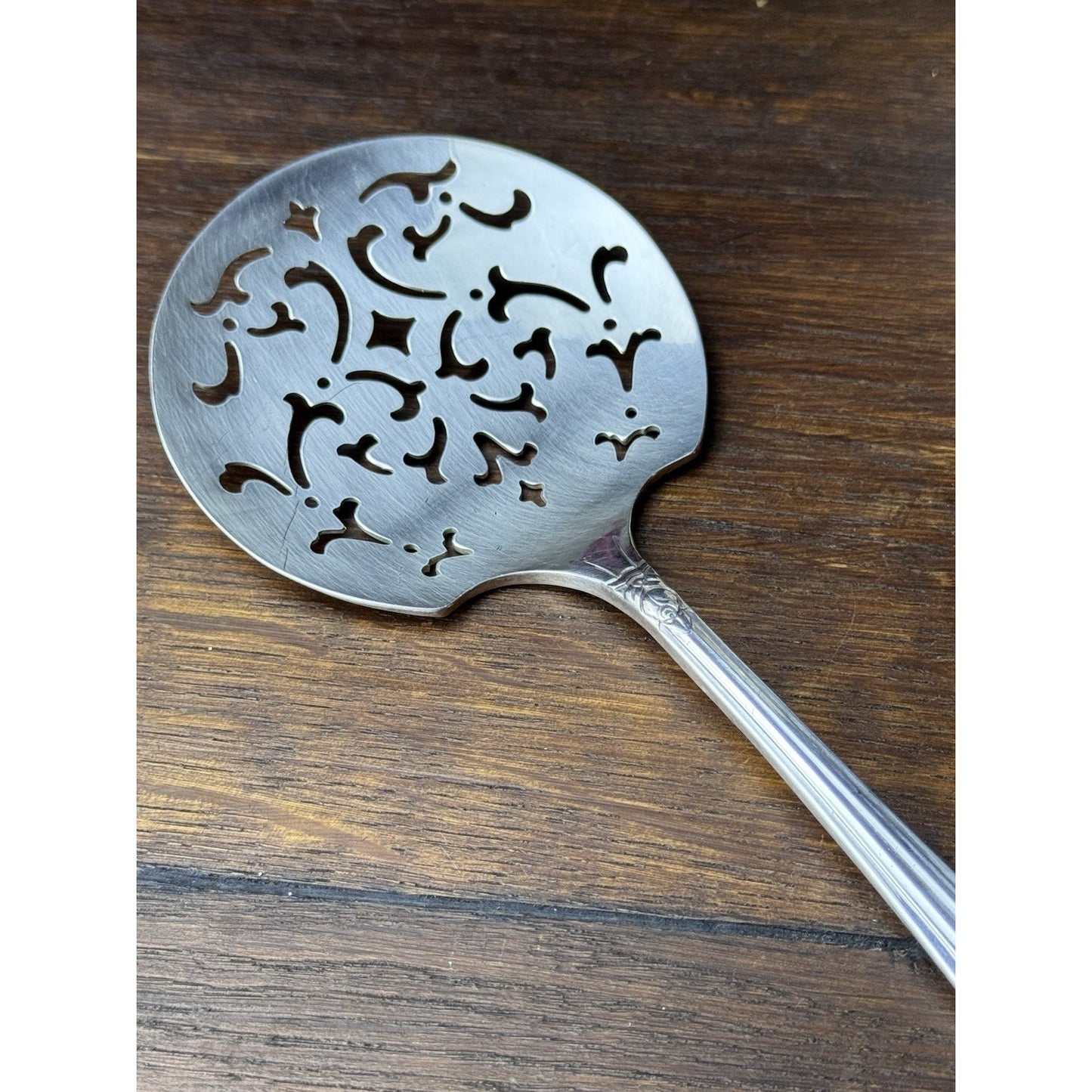 Vintage Silverplate Tomato Server Pierced Serving Spoon 7.5” Floral Art Deco