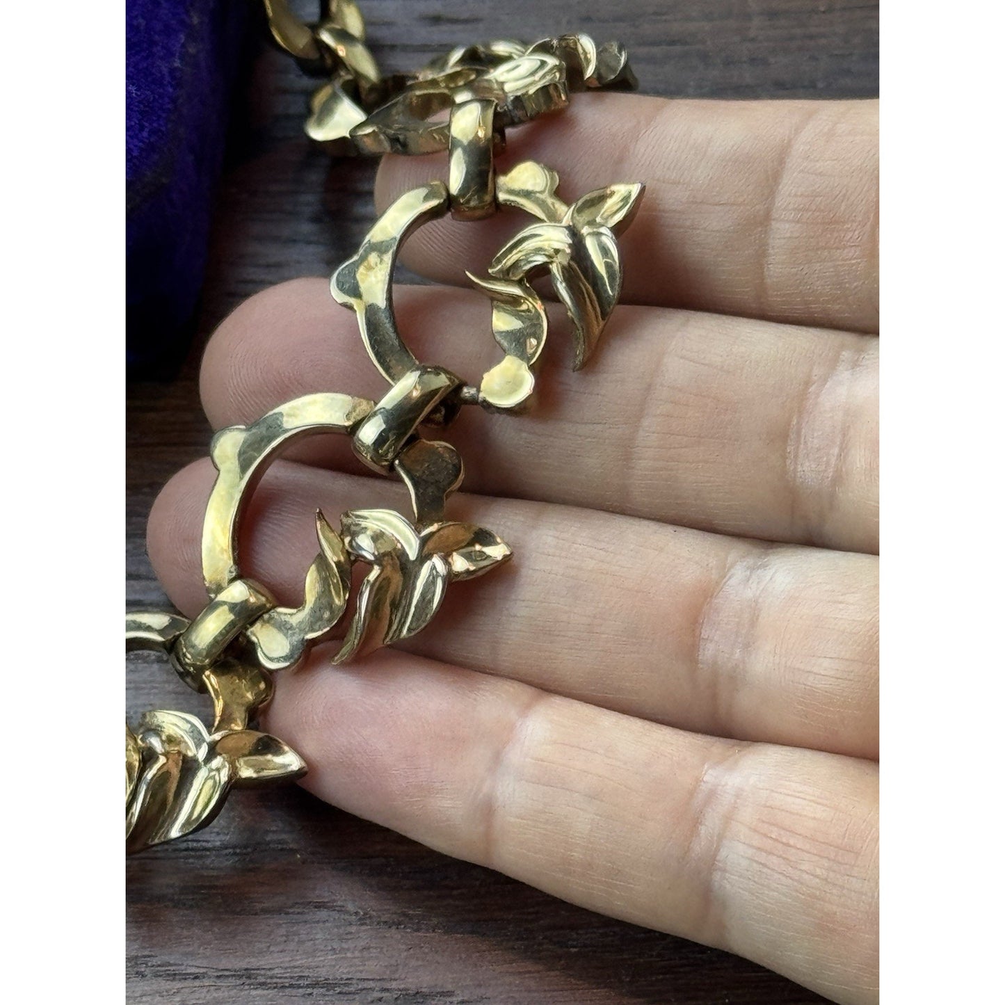 Vintage Tara Goldtone Floral Link Statement Necklace 15.5” x 1” Signed