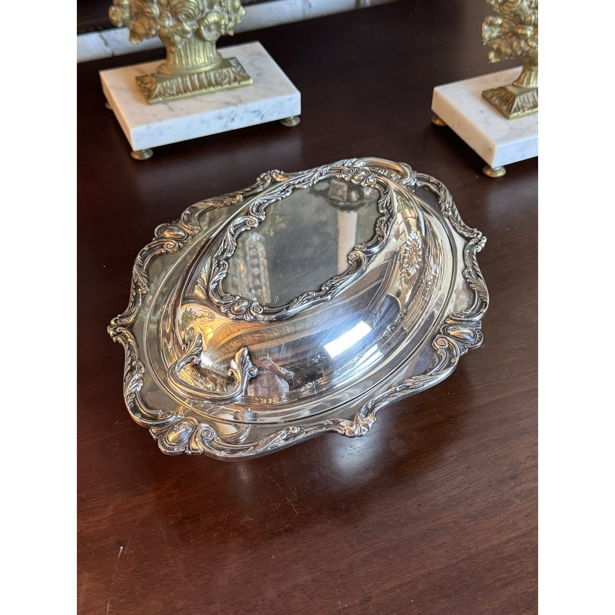 Silverplate Covered Vegetable Dish Wilcox Ornate Convertible Server 12” Antique