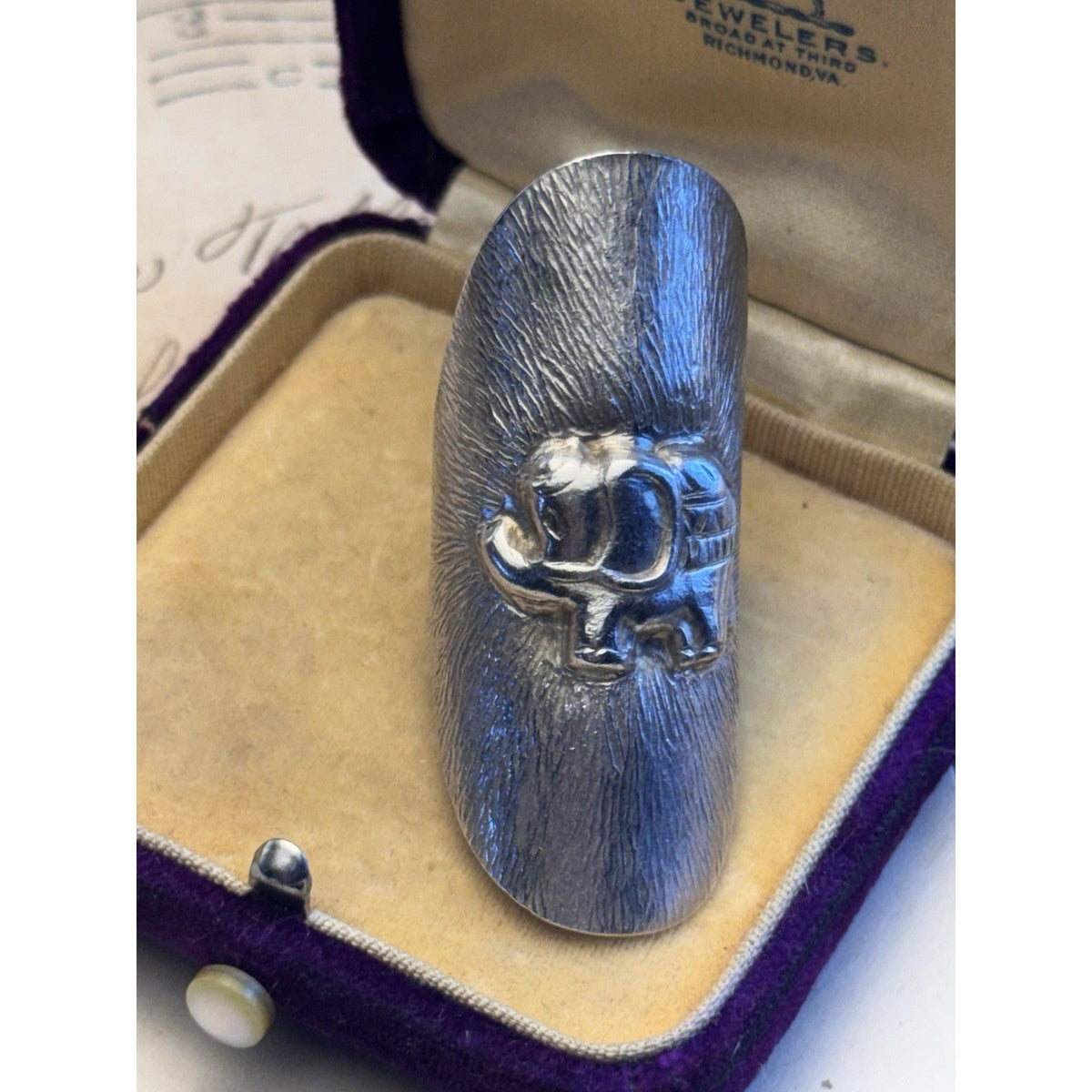 Artisan Silver Ring ELEPHANT Thailand Adjustable Size 8 Statement 2” Tested