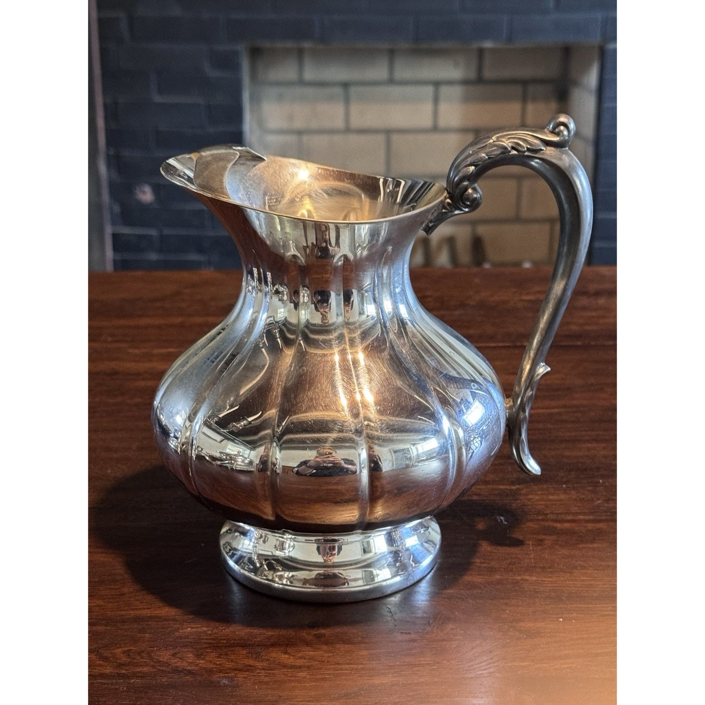 Silverplate Pitcher Ice Lip Chippendale Style Water Jug Barware 8” Vintage